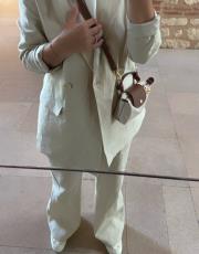 bej naturel keten blazer takım 2