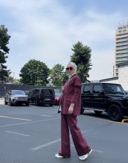 bordo naturel keten blazer takım