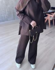 kahve dina keten  gömlek takım 3