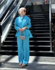 mavi dina keten  gömlek takım