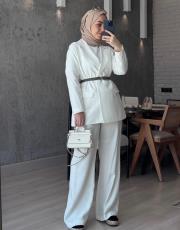 beyaz hüliya blazer takım 3