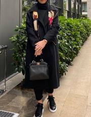 siyah piano kaşe kısa  oversize palto 2